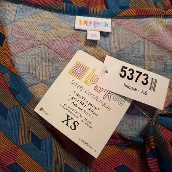 NEW Lularoe Geometric Nicole Dress Sz XS Orange Blue Pink Brown A-Line - Picture 3 of 3